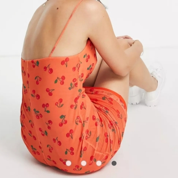 Asos Cherry Mesh Cowl Dress Size US 14 NWOT - Picture 5 of 15
